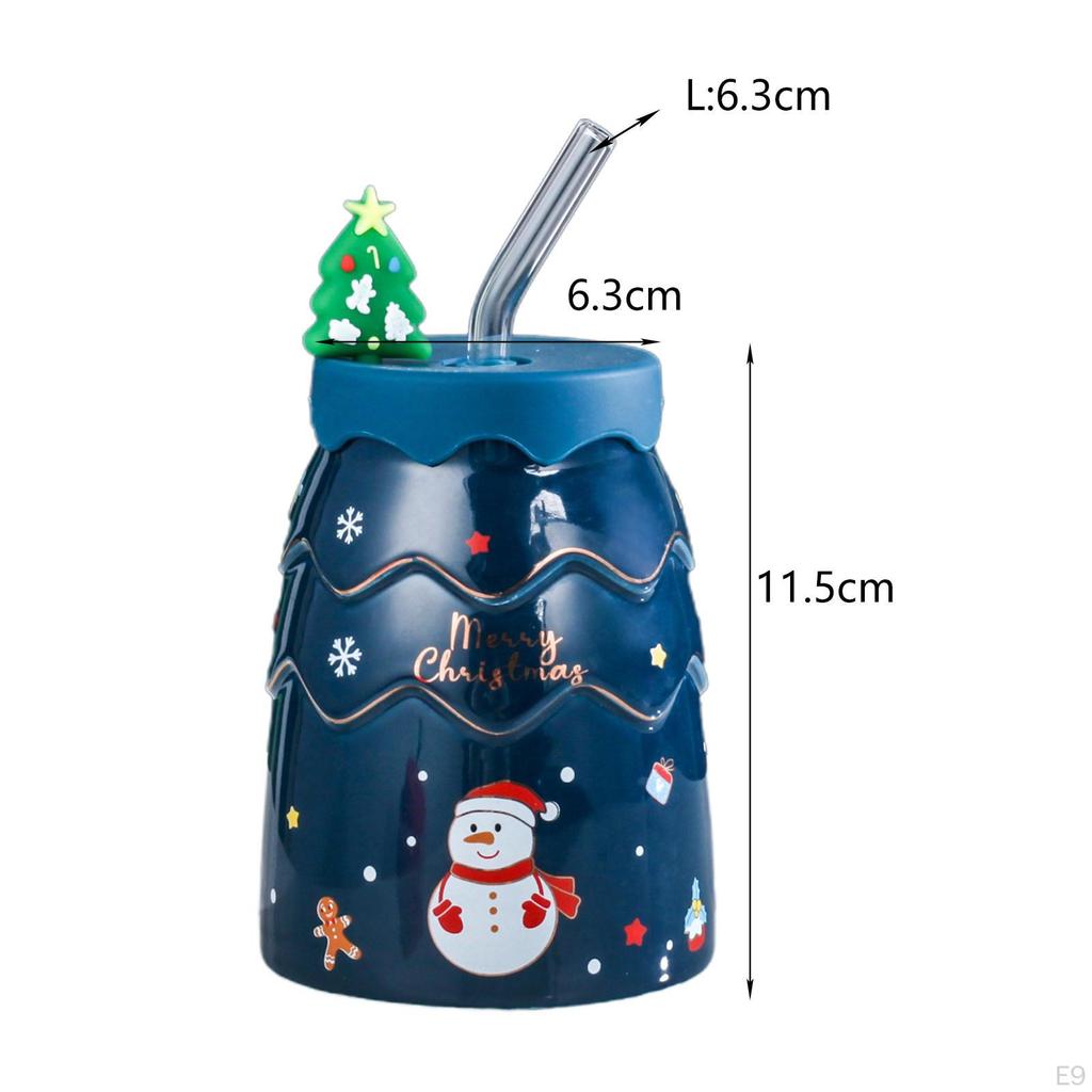 400ml Weihnachtstasse mit Saugrohr, Dekorative Kaffee-Milch-Tee-Tassen, Tasse in Baumform,
