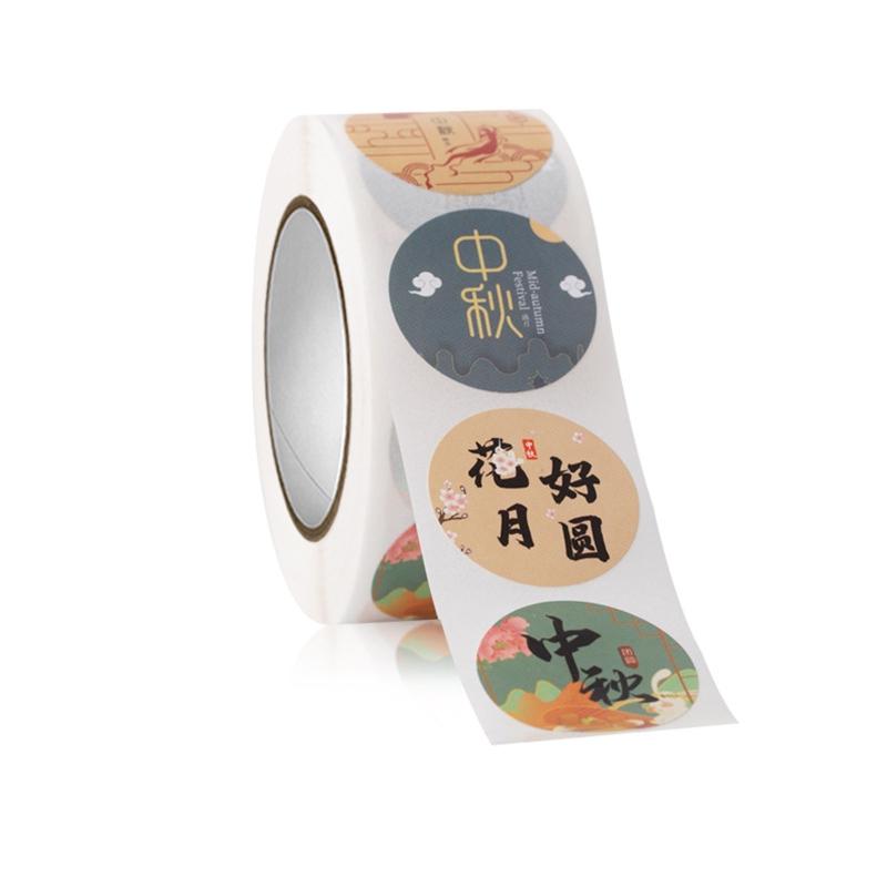 Mid Autumn Festival Sticker Decal Roll Cute Sealing Envelopes Labels Adhesive Festival Decal Gift Box Packing Bag Decor