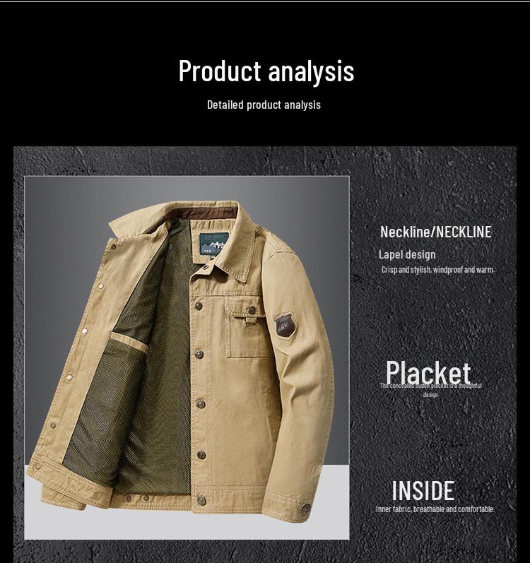 Pánské jarní a podzimní klopové bundy pro střední a starší věk 2024 - jednobarevné ležérní kabáty
