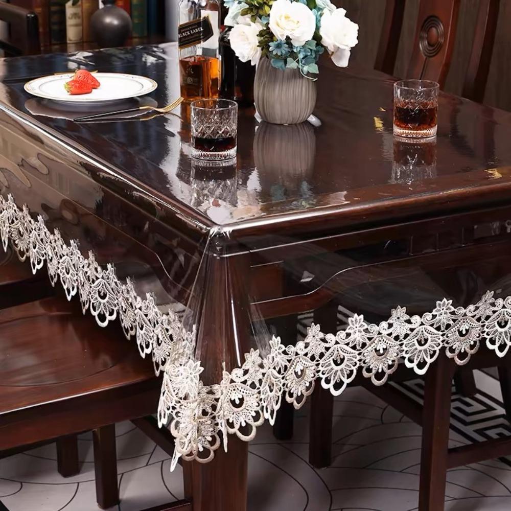 Практична водонепроникна ПВХ скатертина Європейський стиль Маслостійкий килимок для столу Прозорий настільний доріжка з мереживною вишивкою для журнального столика