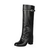 Trend Pleated Stacked Boots Pants Tube Boots Belt Buckle Rivet High Tube Thick High Heel Western Boots 40-43 Large Size