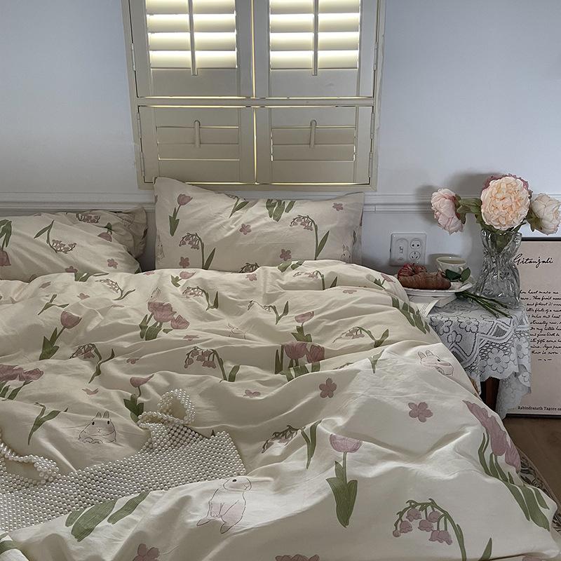 French Style Retro Printed Bedding Rural Style Duvet Cover Solid Color Dust-proof and Easy To Clean Mattress Protective Covers Envelope Pillowcase