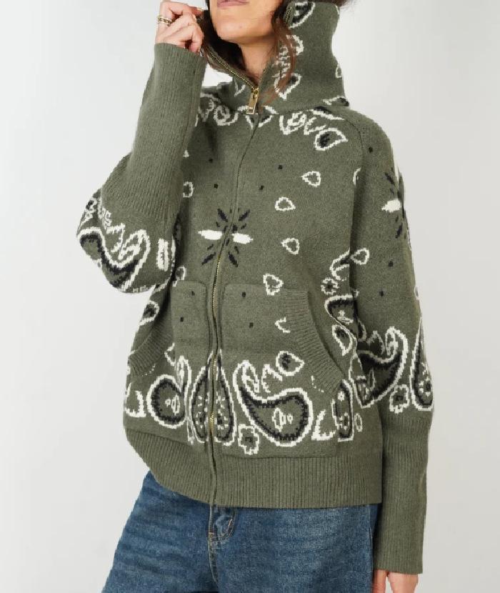 Japanese Style Printed Casual Knit Zipper