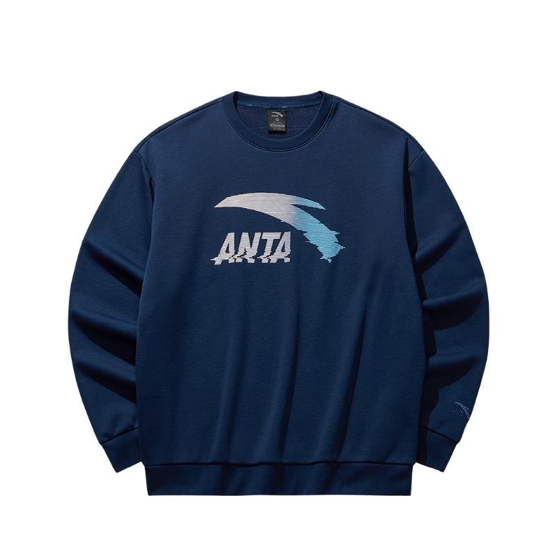 Anta Big Logo Casual Fashion Sports Versatile Campus Commuting Loose Comfortable Fleece Thick Warm Pullover Round Neck Sweatshirt 952548702-7