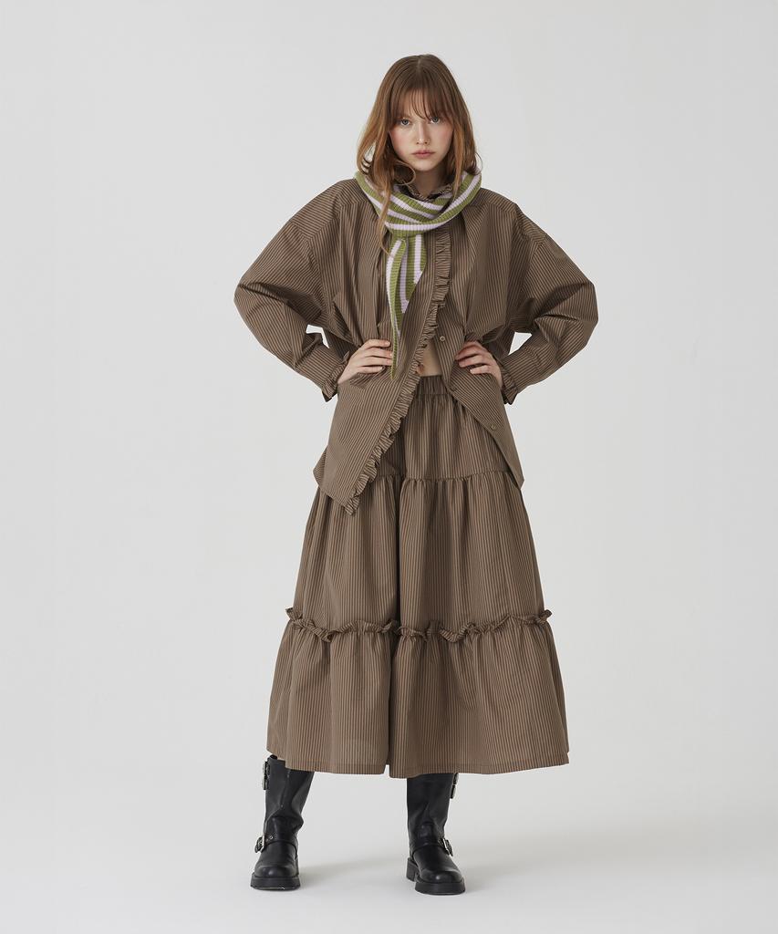 BETWEEN A AND B Stripe Trimmed Oversized Shirt [Brown]