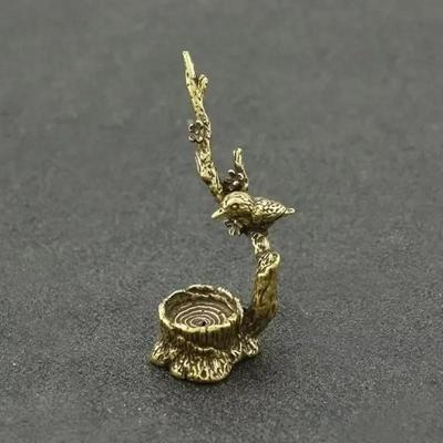 1 Pcs Antique Copper Magpie Plum Tree Ornaments Creative Animal Stump Incense Home Office Desk Decorations Accessories
