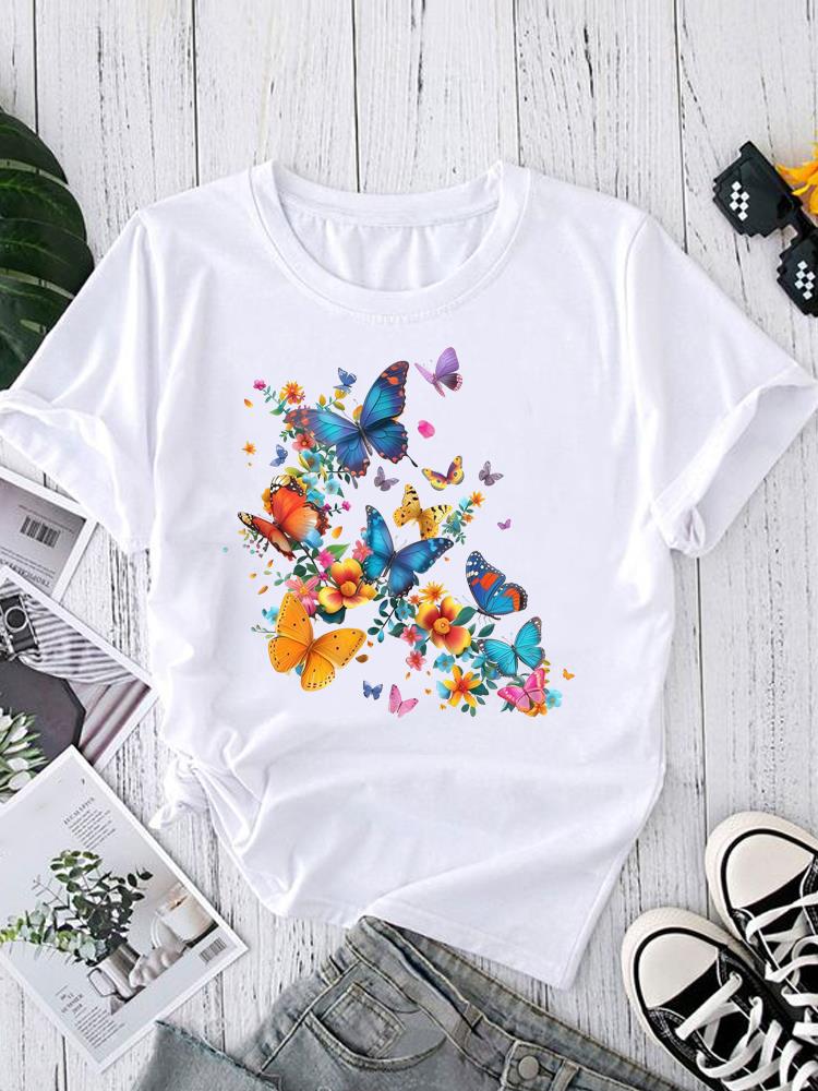 (Asian Size) Short Sleeve T-shirts Women's Top Print O-neck  Fashion leopard love heart Female Casual T Clothing Graphic Tee