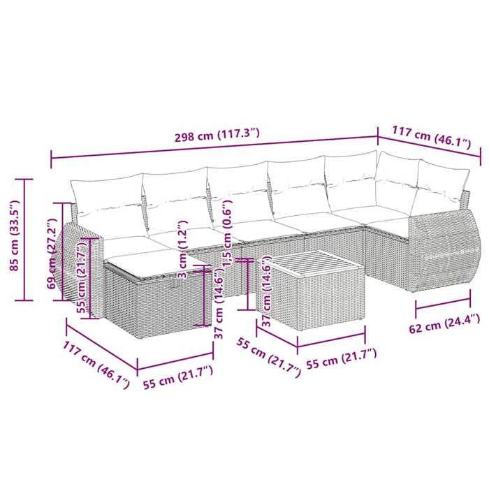 VidaXL Garden Lounge Set 8 Pcs with Grey Cushions Wicker 3325855