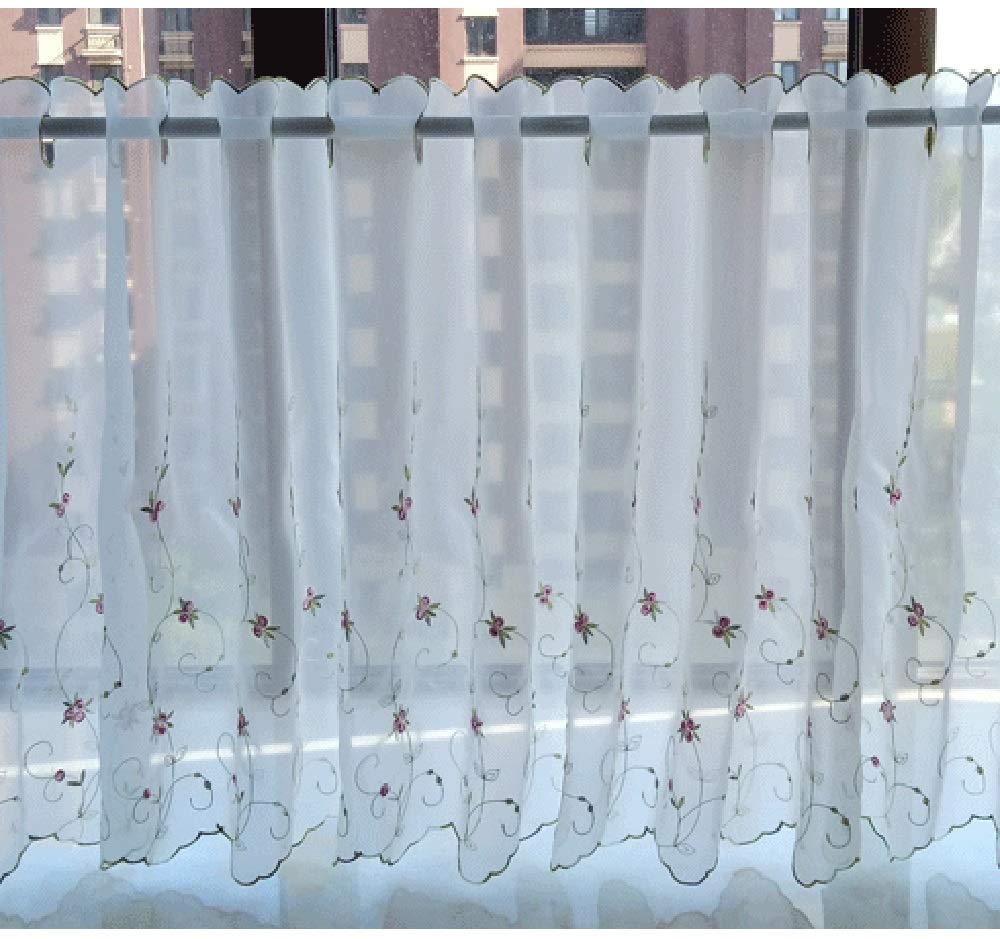 Pastoral white lace curtains with floral and green leaves good cafe short 9 sizes to choose for small coffee window 1 width 170cm x length 60cm