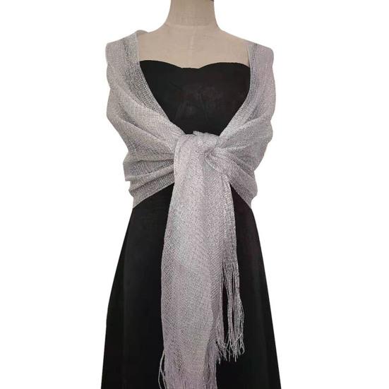Elegant Bride Shawl Ultralight Pure Color Tassels Decor Evening Shawl for Female