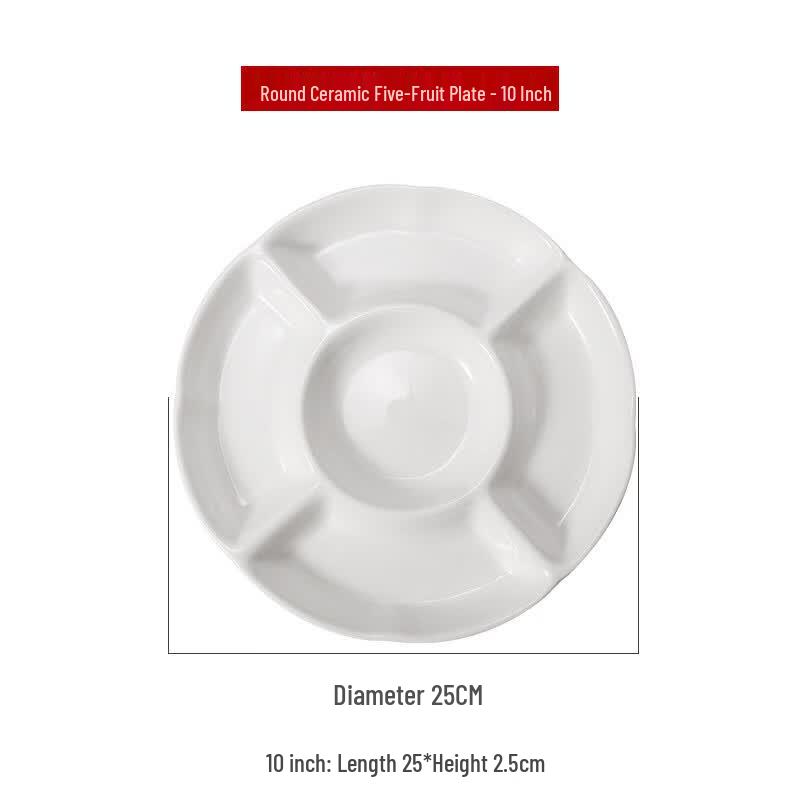 DREAMN Ceramic 5-Compartment Divided Snack Plate