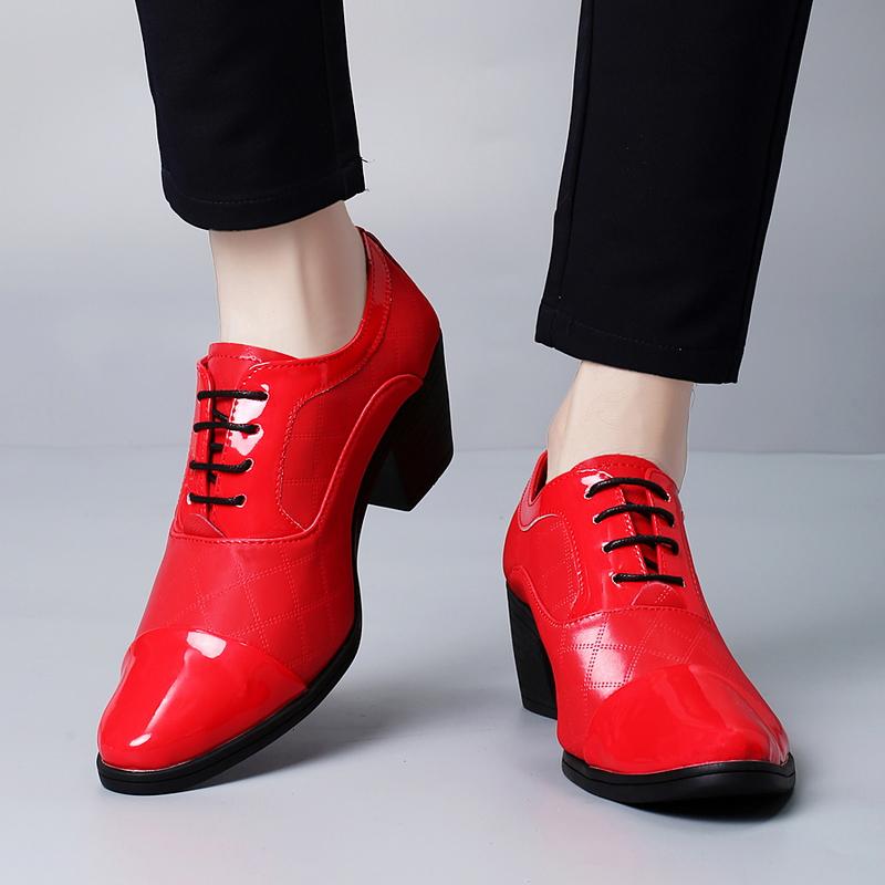 Uomo Tacco Alto Rosso Wingtip Pelle Nera Derby Abito da Sposa Danza Business Formale Scarpe da Ascensore Scarpe Rialzanti Taglie Forti