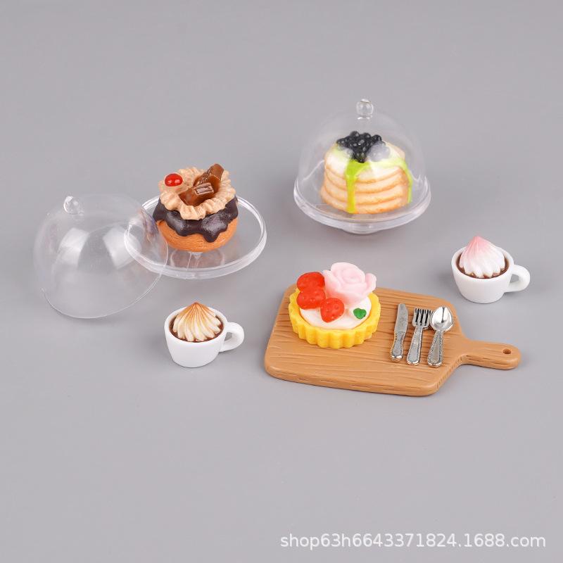 Puppenhaus Simulation Miniatur Essen Spieltablett Kaffee Kuchen Modell Zubehör Puppenhaus Spielzeug