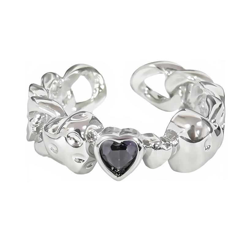 Light Luxury Retro High-Grade Inlaid Purple Diamond Egg Surface Love Open Ring, Personalized Design, Niche Exquisite Stacked Ring