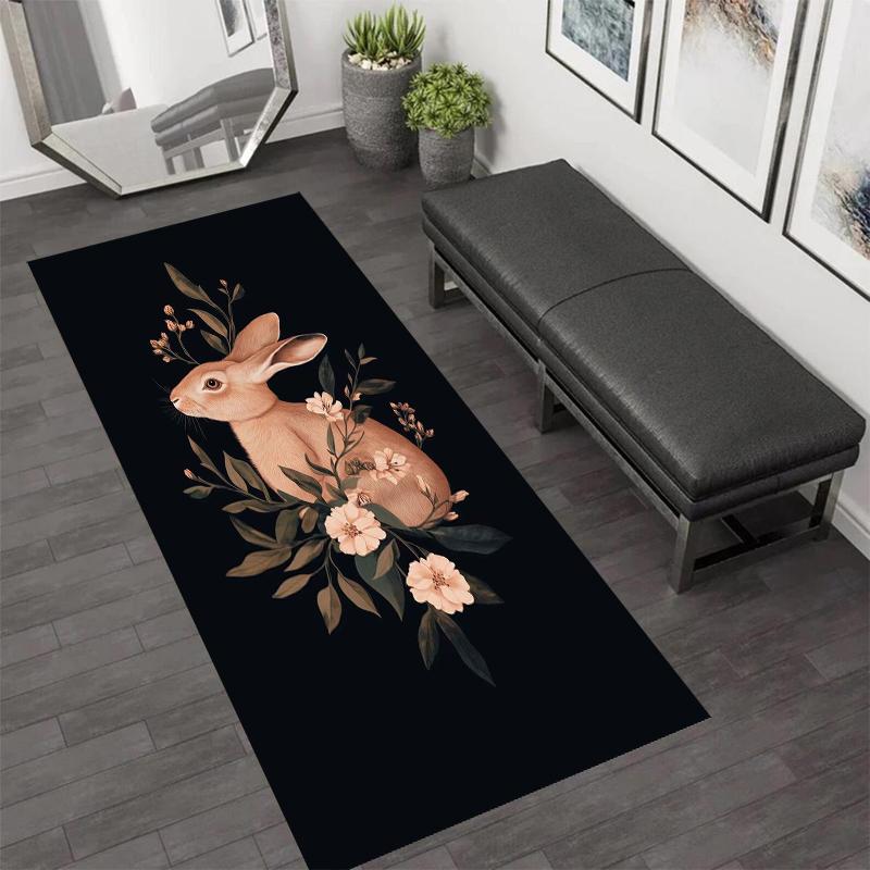 

Charming Artistic Bunny Floral Runner Rug Durable Soft Non Slip Carpet for Kitchen Hallway Entryway Home Decor Accent 40X120CM