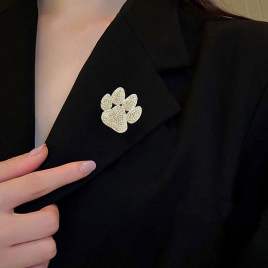 Paw Print Brooch for Women, Rhinestone Cat Dog Foot Pin, Sparkling Cubic Zirconia Badge for Coat Bag Hat, Teacher Pet Lover Gift