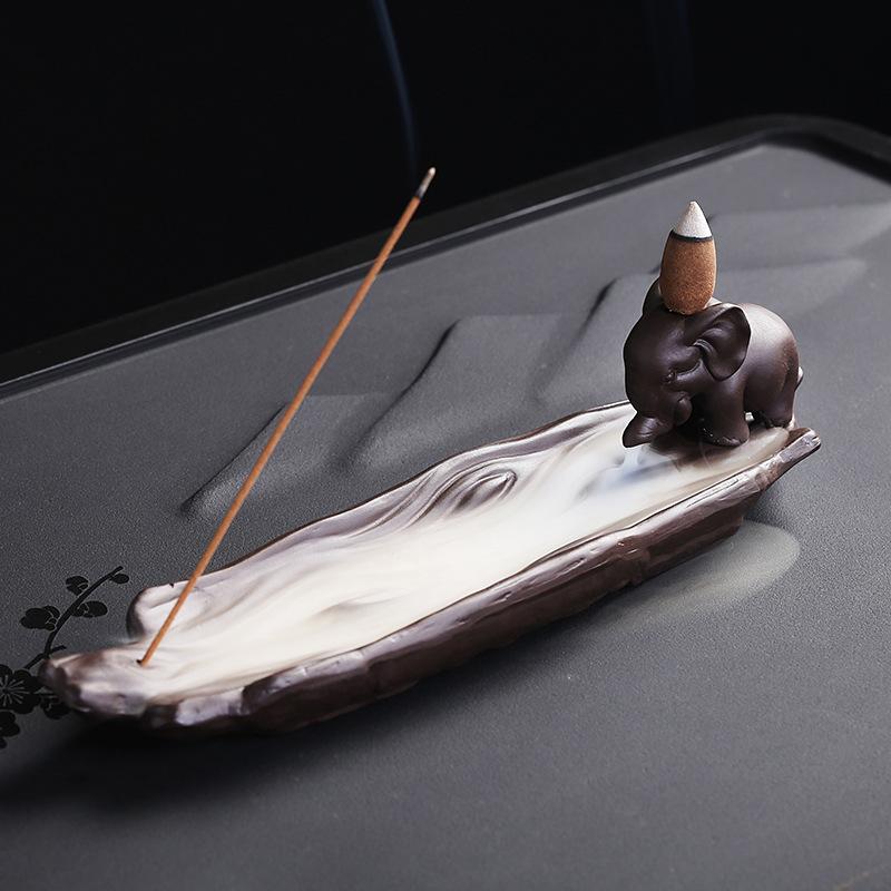 

1 шт., фиолетовая глиняная курильница с обратным потоком, держатель для благовоний в виде слона, носорога, бегемота для ароматерапии и домашнего декора