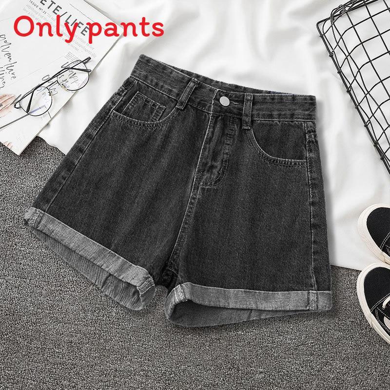 Basic-Baumwoll-Denim-Shorts für Damen, Sommer, hoher Bund mit umgeschlagenen Kanten, Freizeitkleidung