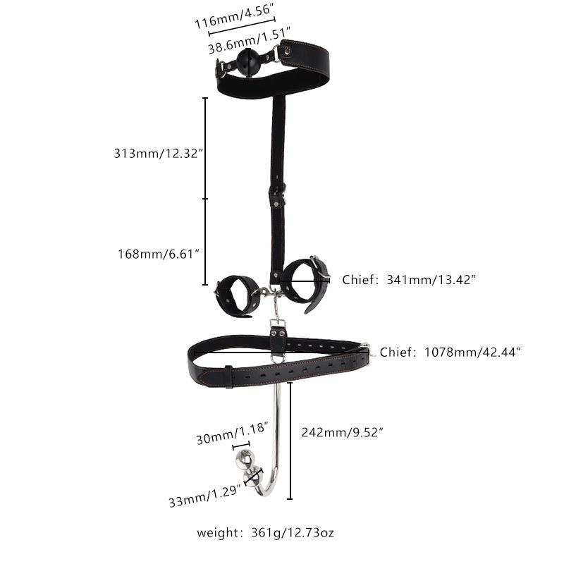 Alternative Restraint Set: Collar, Gag, Handcuffs & Anal Hook for Adult Training & Punishment
