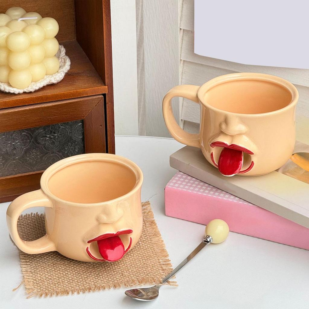 Funny Coffee Mug With Spoon Handle 255ml Drinkware Funny Face Ceramic Coffee Mugs For Women Men Birthday Holiday Housewarming