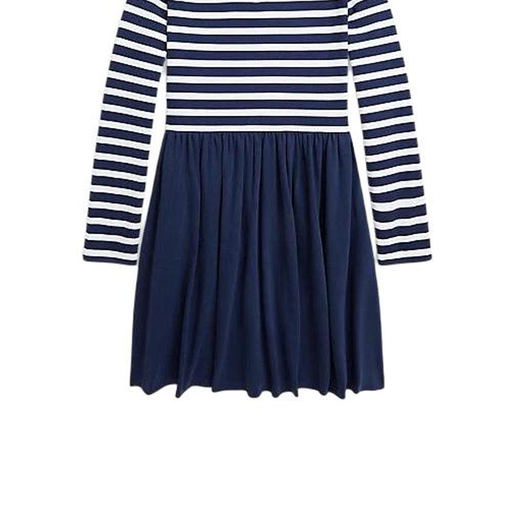 Polo Ralph Lauren Dress Logo Striped Round Neck Mid-Length Long Sleeve Kids Dresses Navy-Blue 313890249-002