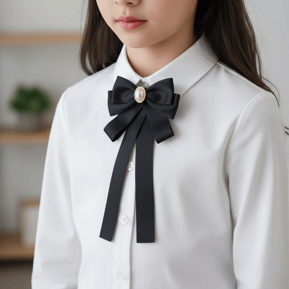 Rhinestone Crystal Memorial Black Bow Brooch Fabric Bowknot Shirt Collar Pins Bowtie Necktie  Women