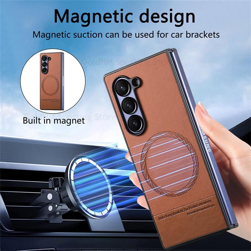 For Magsafe Magnetic Leather Phone Case For Samsung Galaxy Z Fold7 5G Wireless Charger Magsafing Hard PC Tough Cover For Samsung Z Fold 7 6 5 4 3 5G