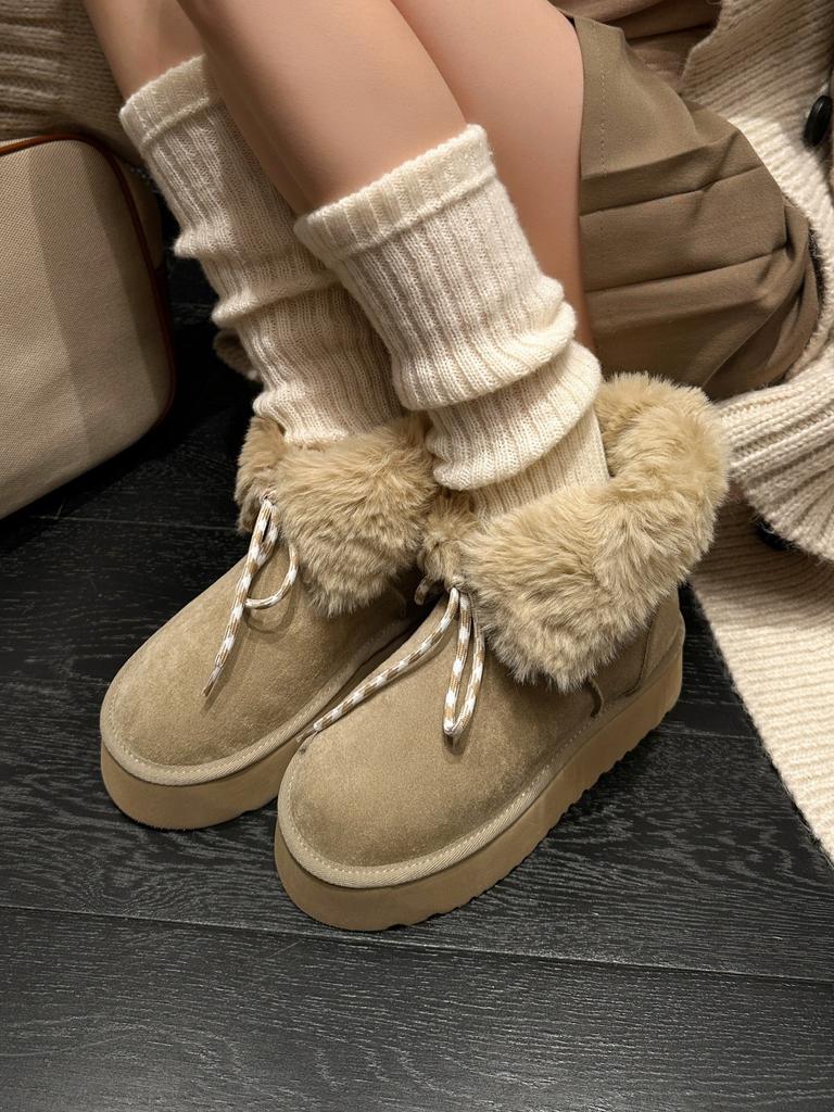 Strap thick-soled heightening snow boots women's fleece warm Northeast large cotton boots fluffy short boots