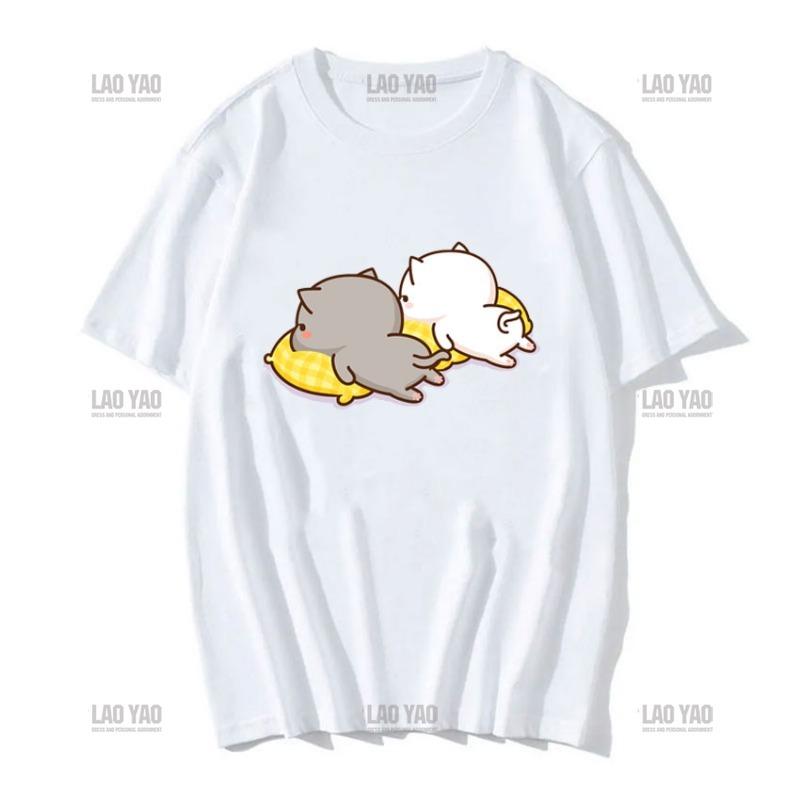 Lovely Peaches and Ash Ash T Shirt Szary Przyznaj się do błędu T-shirt Super słodki brzoskwiniowy kot kreskówka para nadruk T-shirt Unisex Unisex Topy Unisex