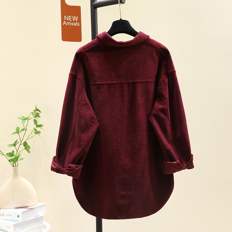 Autumn/Winter Plus Size Versatile Solid Color Long Sleeve Shirt - Korean Style