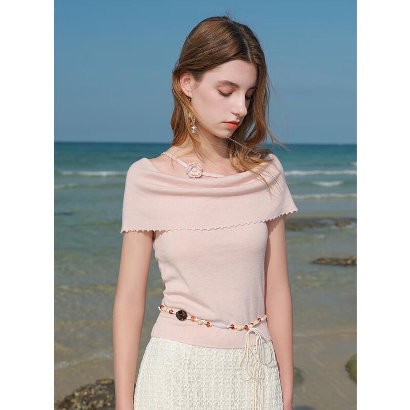 

SanCai Women s 2025 Summer 3D Floral Off-Shoulder Knit Top M