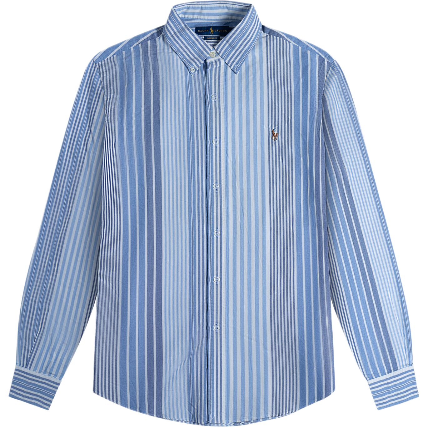

Polo Ralph Lauren Ss24 Рубашка Оксфорд с вышивкой логотипа пони в полоску с длинным рукавом Мужские рубашки Синий 710791531003 XL