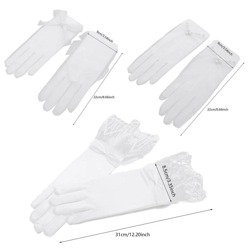 Lace Mesh Wedding Gloves Bow Pearl Chiffon Gloves Vintage Wedding Accessories  Prom Cosplay