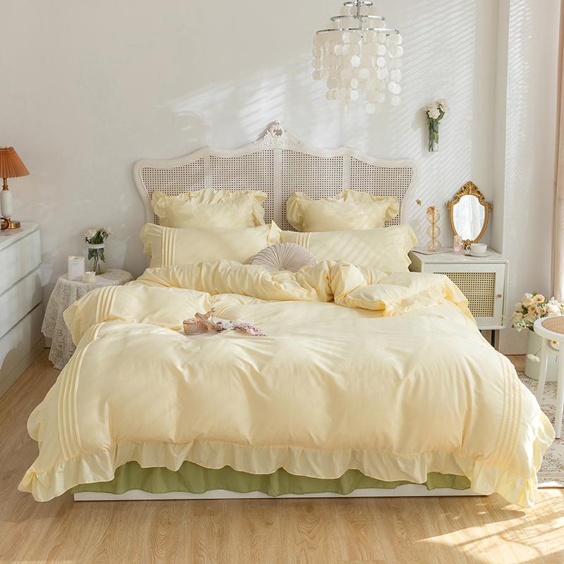 

Lace Ruffles Bedding Set White and Gray Color Bedclothes for Boys/Girls Full Size Quilt Cover Sets Queen/King Bed Linen Sets Fitted Bed Sheet&Single 3pcs