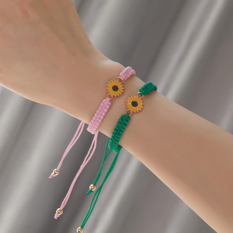 Adjustable Colorful Woven Bracelet For Men And Women Handmade Sunflower Bracelet For Couples Best Friends Graduation Gift