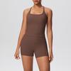 Set Yoga da Donna Transfrontaliero con Spalline Sottili, Vita Alta, Top che Scopre la Schiena e Pantaloncini Aderenti