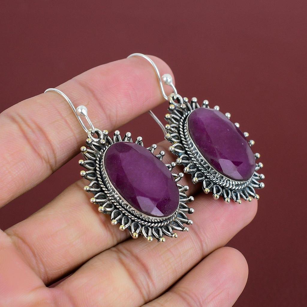 Faceted Kashmir Ruby Earrings Natural Gemstone Handmade Jewelry 925 Sterling Silver Earring Women Earrings Gifts For Mother Designer Jewelry