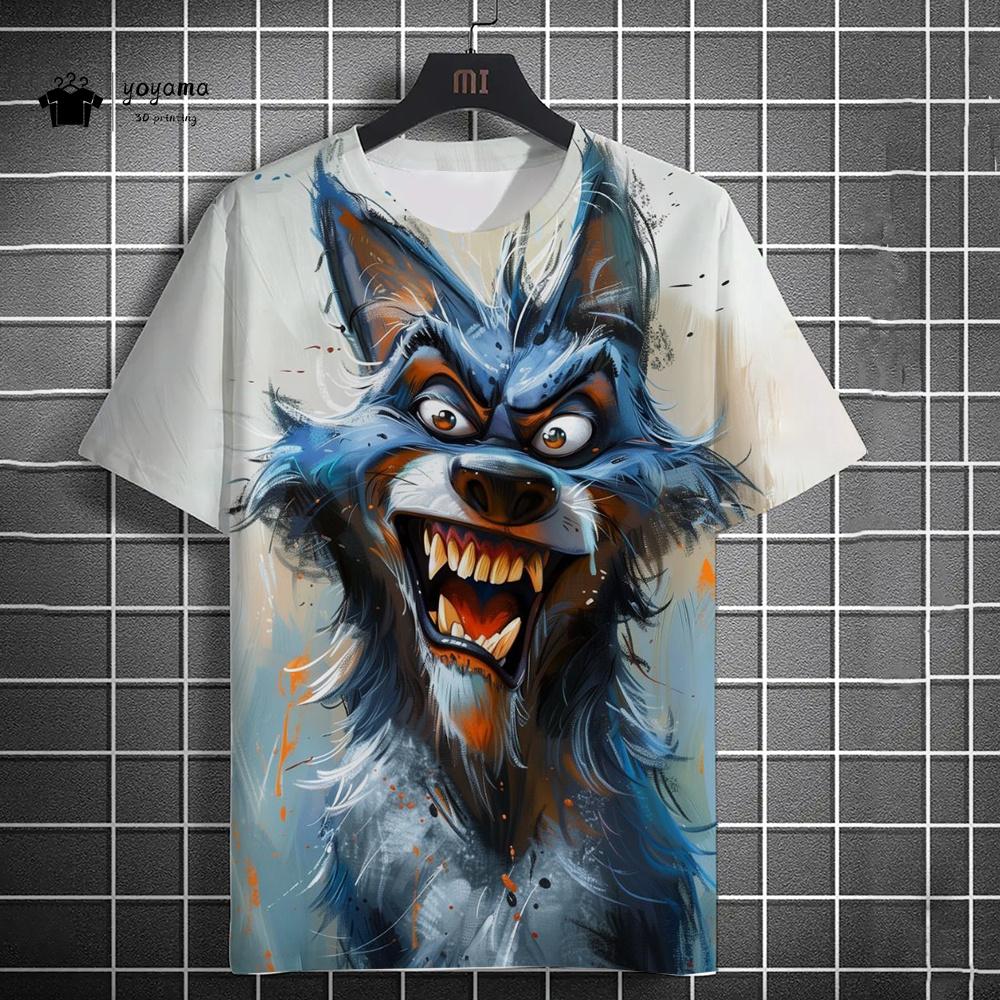 Fun Men's T-Shirt 3D Wolf Printed Short Sleeve T-Shirt Street Fashion Tops Hip Hop O Neck T-Shirt Summer Men's Casual Clothing