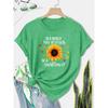 Women's European and American Summer Short-sleeve Shirt with Contrasting Colors and a Simple, Unique Sunflower Print Surrounded by a Heart