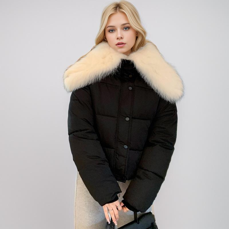 Down Padded Jacket  Winter  Design Sense Splicing Large Lapel Padded Jacket Down Padded Jacket