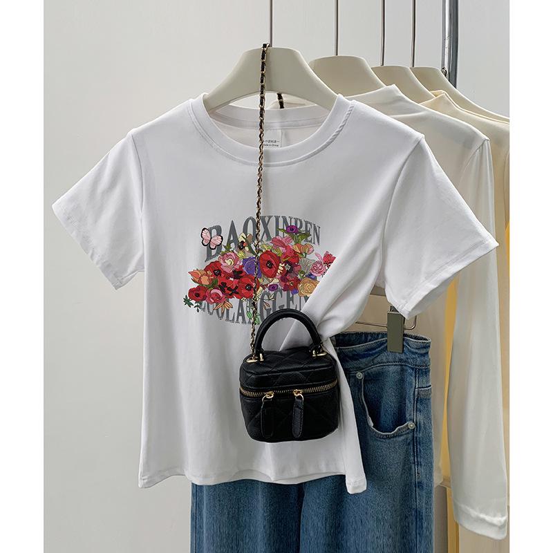 

Women s Versatile Floral Print Round Neck Short Sleeve T-Shirt - Summer 2024 Exquisite Design L белый