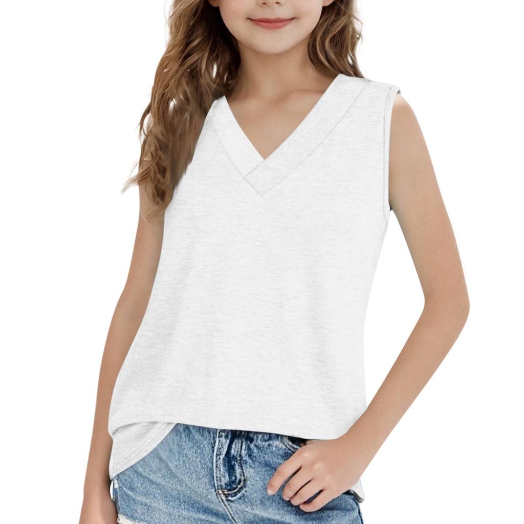 Girls' Sleeveless V-Neck Tee - Summer Cotton Tank Top