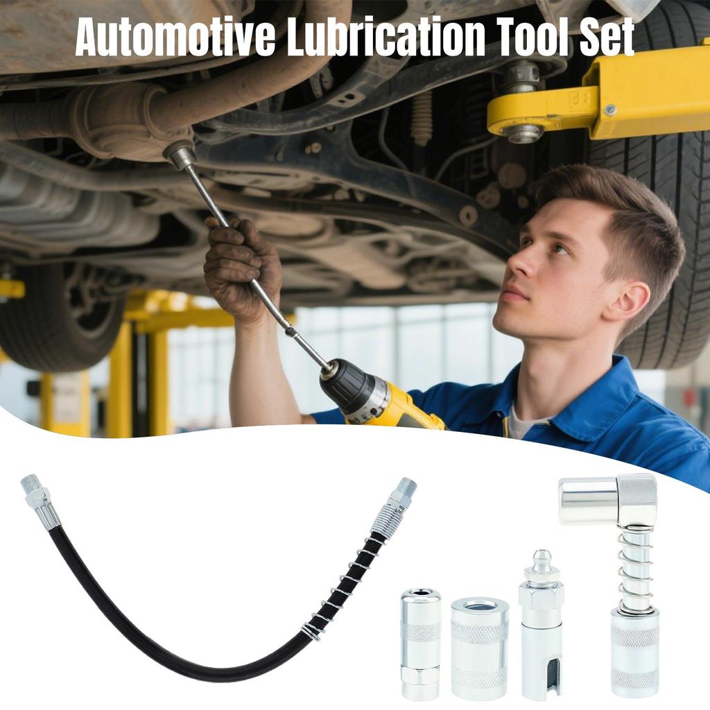 Grease Sprayer Lubrication Accessory Grease Sprayer Hose Kit with Fittings Vehicle Maintenance Carbon Steel Supplies for Repair