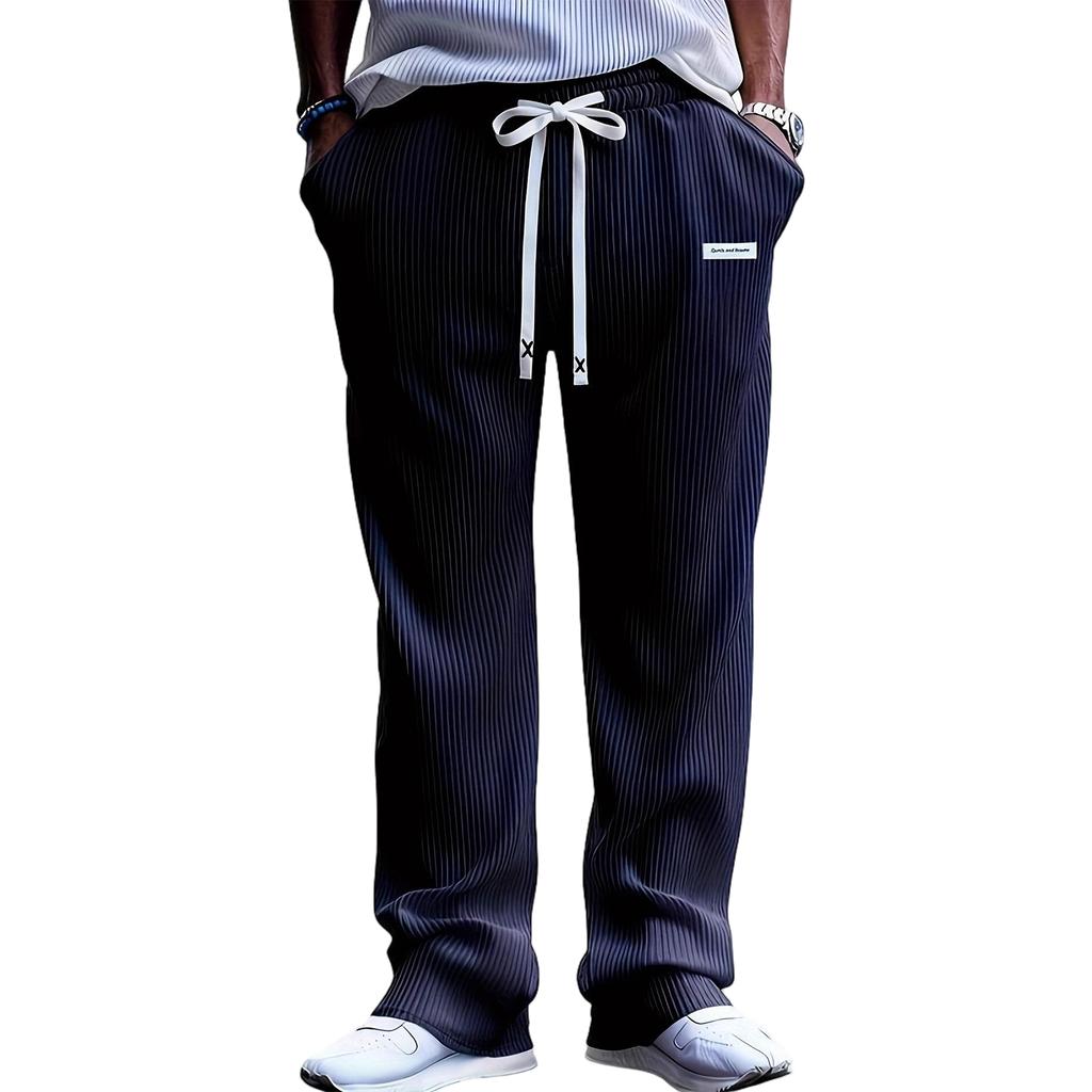 Mens Corduroy Casual Pants Fashion Loose Fit Wide Leg Pants Straight Sweatpants Elastic Waist Drawstring