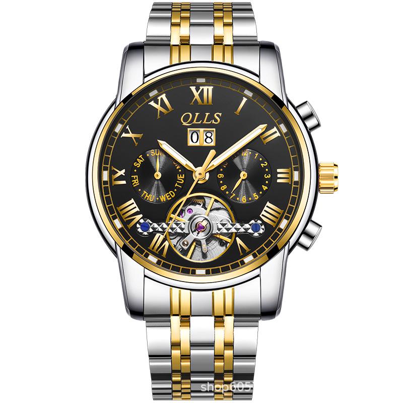 QLLS Men's Fashion Automatic Luminous Waterproof Skeleton Wristwatch - Business Casual Style