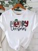 (Asian Size) Short Sleeve T-shirts  Print merry Christmas o-neck festival lovely Women's Top new year T Clothing Fashion holiday Graphic Tee