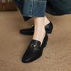 Fashion 2025 NEW Spring Women Loafers Square Toe Chunky Heel Shoes Genuine Leather Shoes for Women Slip-on Women Pumps Handmade Shoes
