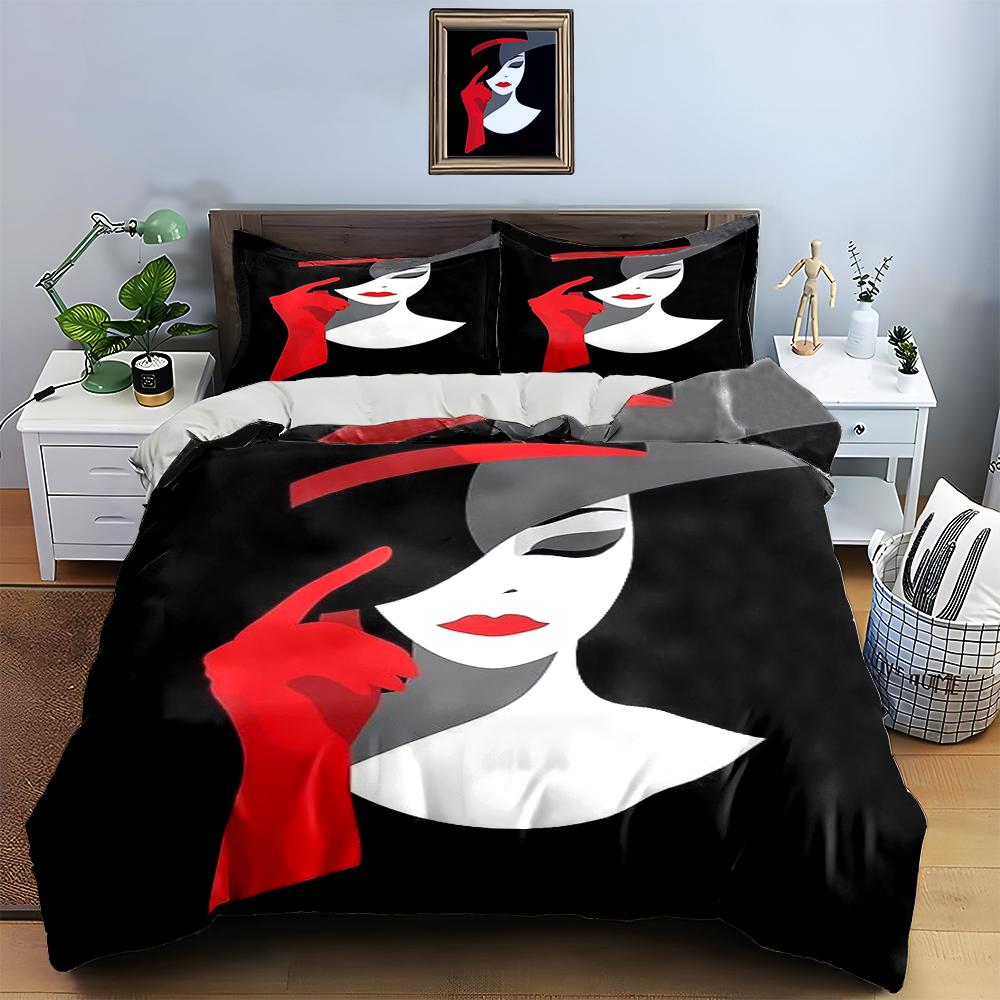 Elegant Woman Illustration Bedding Duvet Cover Sets Duvet Covers Pillowcases Gifts (1 * Duvet Cover 2 * Pillowcases, Without Duvet Insert)