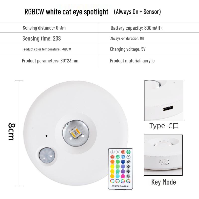 

Беспроводной перезаряжаемый светодиодный прожектор RGB с пультом дистанционного управления и магнитным основанием для витрин и ночного освещения RGB