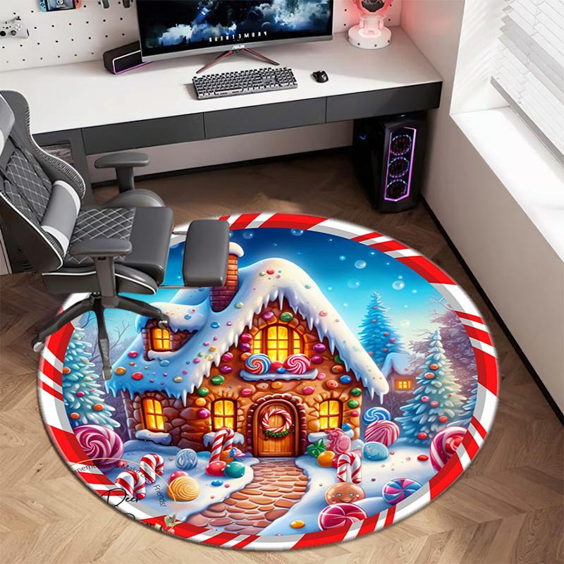 Cute Christmas Day Gift Bell Santa Claus Snowman Christmas Tree round rug Home Soft Decorative Anti slip Chair Mat Carpet Outdoor Floor Mat Carpet 6